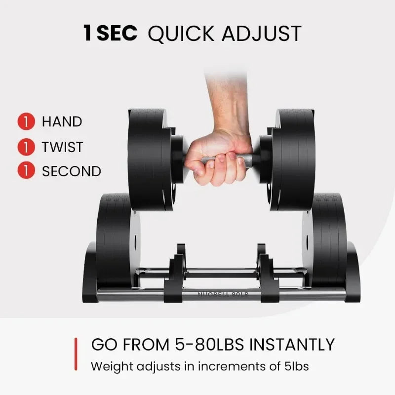 NUOBELL Adjustable Dumbbells 5–80 lb